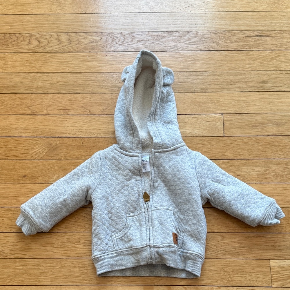 Carter's Light Gray Quilted Sherpa-Lined Hoodie